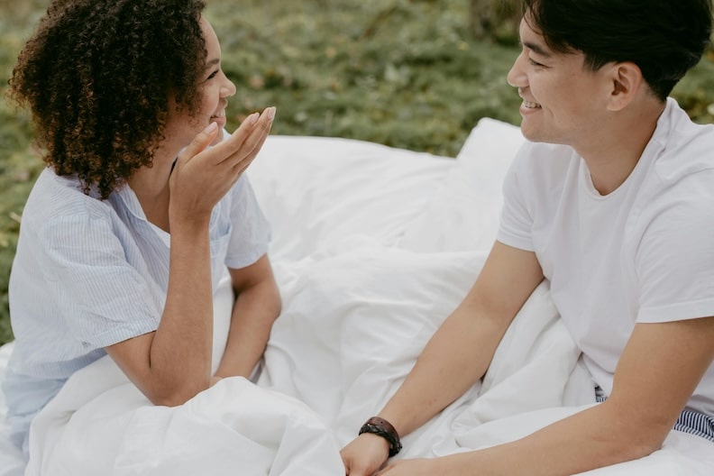 therapy relationship anxiety therapy for relationship anxiety. couple speaking under blanket